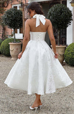 Load image into Gallery viewer, Halter Neck Satin Midi Dress | A-Line Silhouette