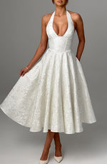 Load image into Gallery viewer, Halter Neck Satin Midi Dress | A-Line Silhouette