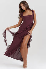 Load image into Gallery viewer, Halo Ruffle Split Maxi Dress | Square Neckline, Sleeveless, Draped Hem