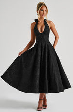 Load image into Gallery viewer, Halter Neck Satin Midi Dress | A-Line Silhouette
