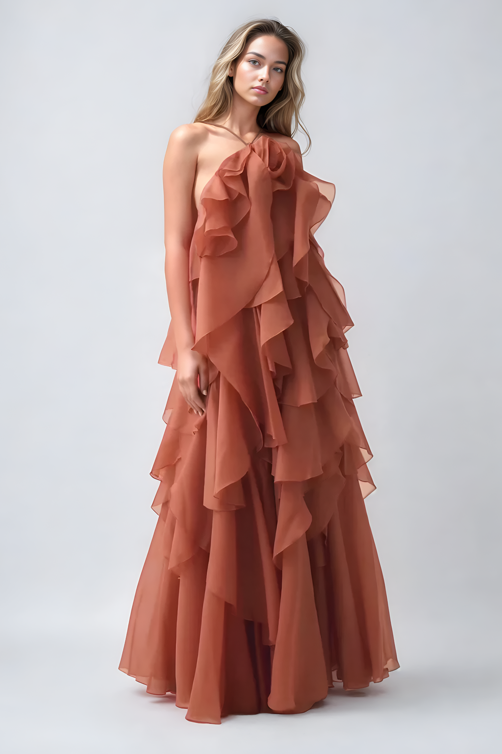 Halo Livora Ruffled Maxi Dress | Halterneck | Layered Chiffon