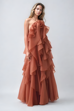 Load image into Gallery viewer, Halo Livora Ruffled Maxi Dress | Halterneck | Layered Chiffon