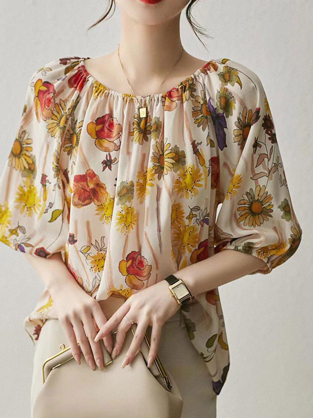 Floral Blouse | Puff Sleeves | Solenne Collection