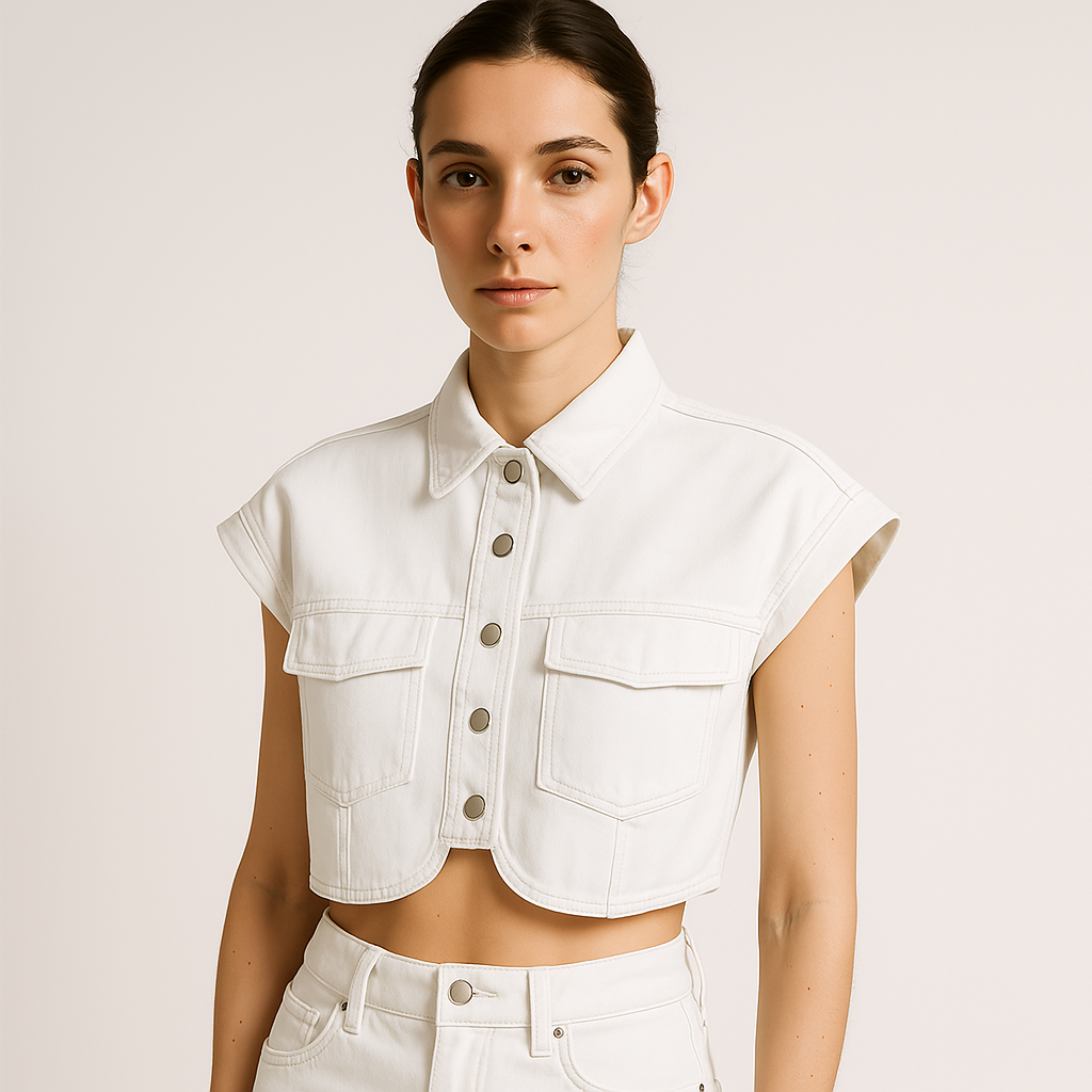Cropped Denim Shirt | Sleeveless | Boxy Fit