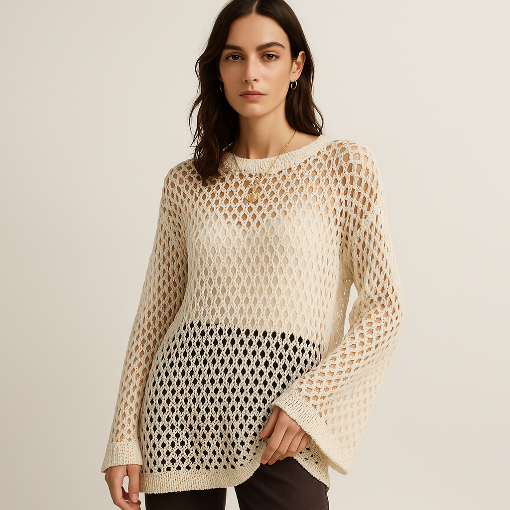 Solenne Open-Knit Sweater | Crochet Texture | Light Summer Layer