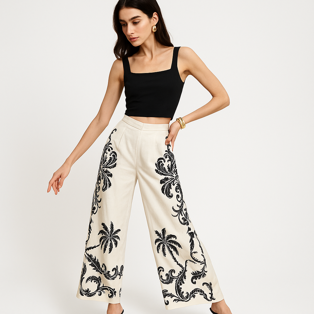 Tropical Wide-Leg Trousers | High Waist | Lightweight Summer Elegance