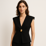 Load image into Gallery viewer, Structured Sleeveless Top | Gold Button Closure | V-Neck Silhouette