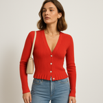 Load image into Gallery viewer, Ribbed Button Cardigan | V-Neck | Slim Fit