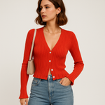 Load image into Gallery viewer, Ribbed Button Cardigan | V-Neck | Slim Fit