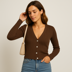Load image into Gallery viewer, Ribbed Button Cardigan | V-Neck | Slim Fit