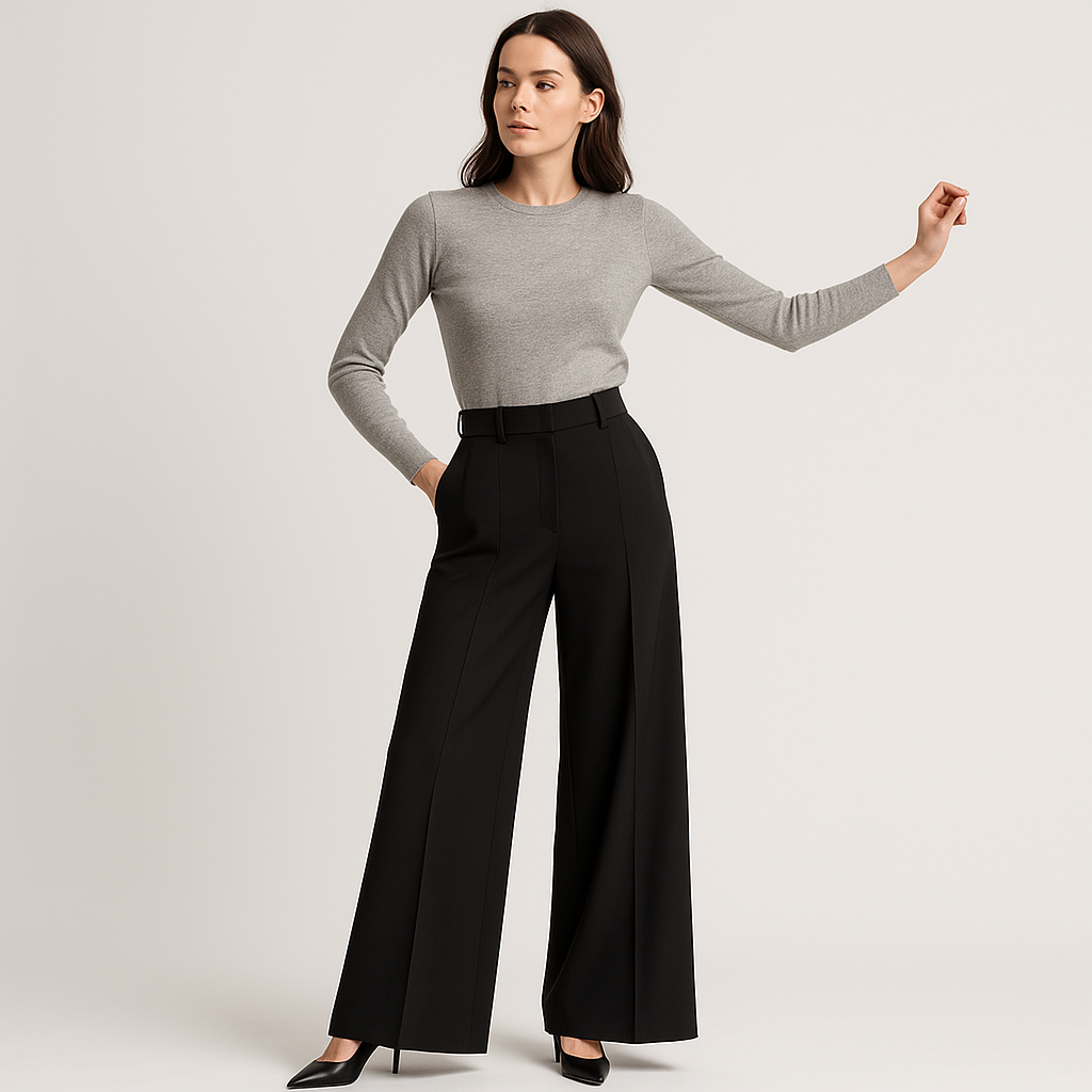 High-Waist Palazzo Trousers | Structured Twill | Refined Modern Silhouette