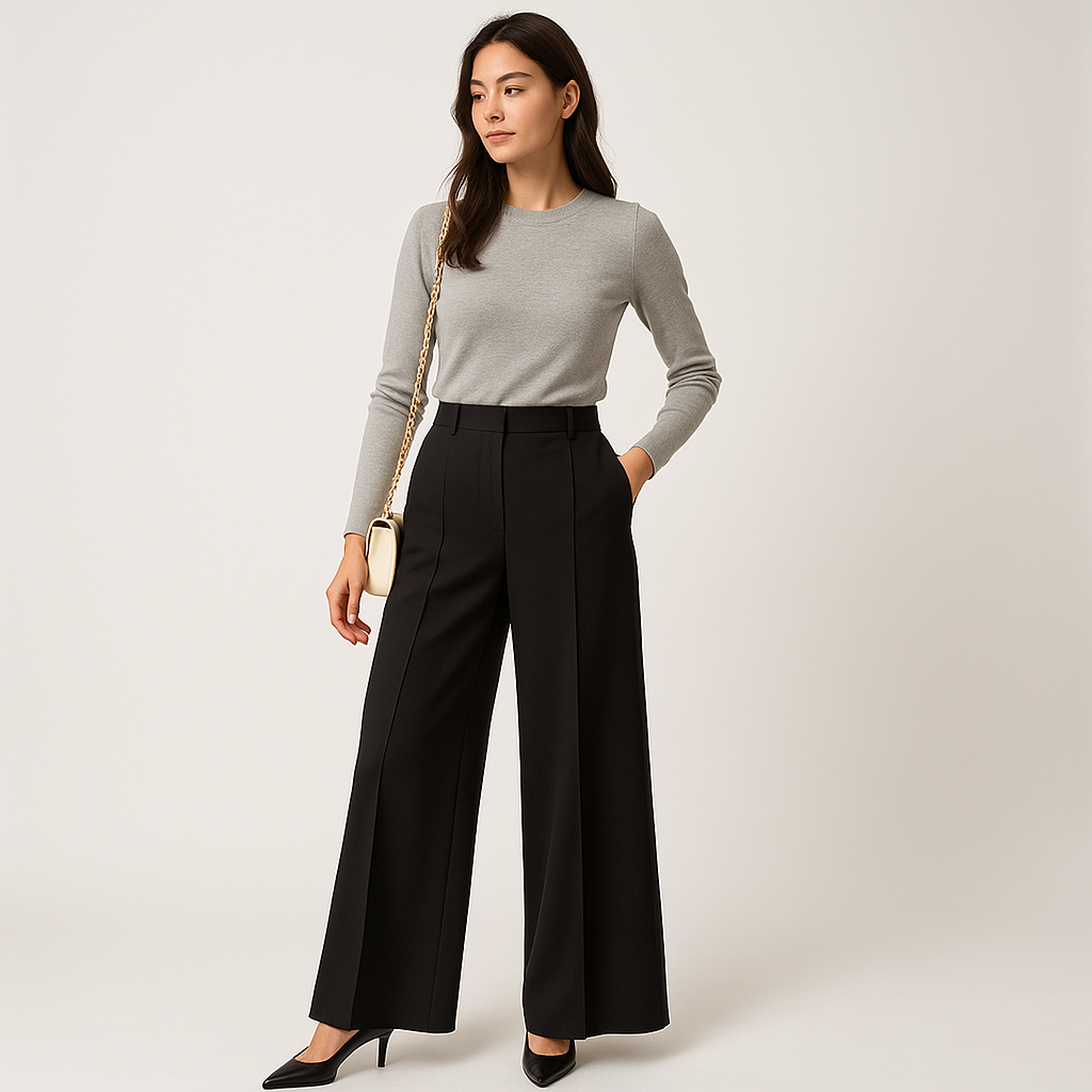 High-Waist Palazzo Trousers | Structured Twill | Refined Modern Silhouette