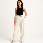 Load image into Gallery viewer, High-Waist Wrap Trousers | Gold Button Detail | Refined Flowing Silhouette