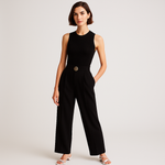Load image into Gallery viewer, High-Waist Wrap Trousers | Gold Button Detail | Refined Flowing Silhouette