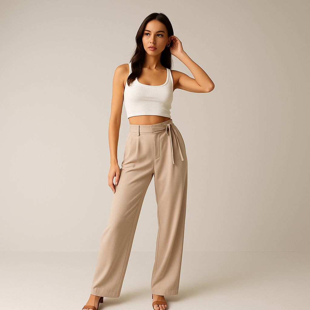 Wide-Leg High-Waist Trousers | Tie Detail | Fluid Silhouette