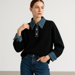 Load image into Gallery viewer, Denim Contrast Knit | Cotton Blend | Effortless Modern Streetwear