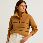 Load image into Gallery viewer, Marine Striped Button Sweater | Cream Cotton Knit | Effortless French Ease