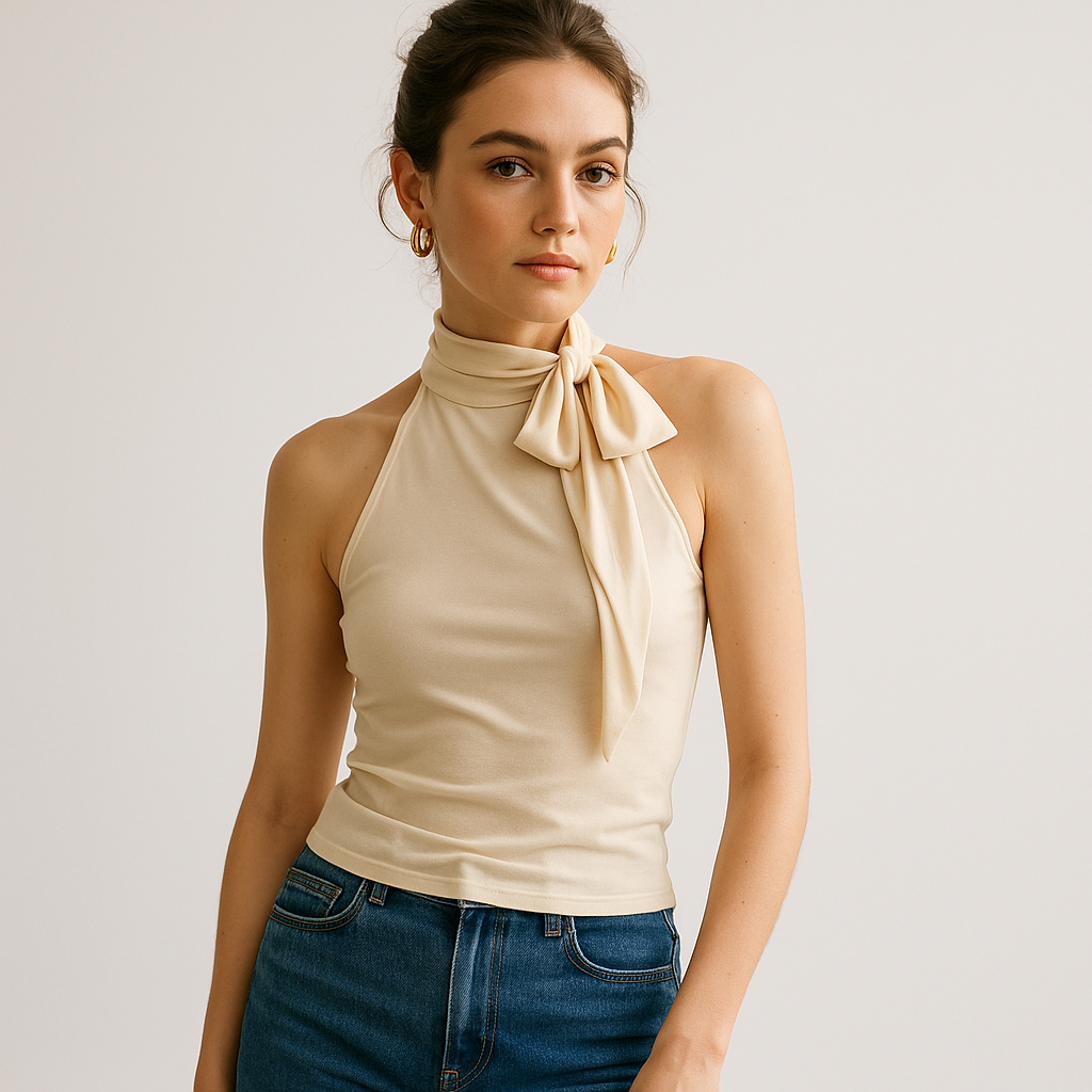Halter Neck Top | Bow Tie Collar | Fluid Fit