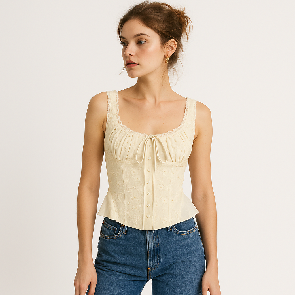 Embroidered Corset Top | Lace Straps | Peplum Silhouette