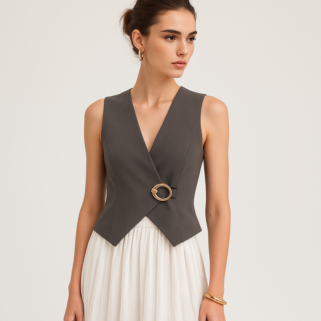 Sleeveless Wrap Waistcoat | Ring Detail | Structured Fit