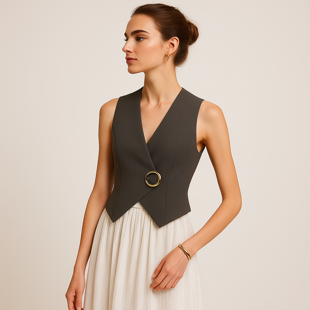 Sleeveless Wrap Waistcoat | Ring Detail | Structured Fit