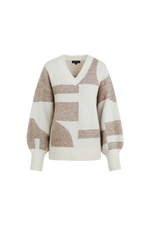 Load image into Gallery viewer, Core Line Geometric Knit Sweater | V-Neck | Balloon Sleeve