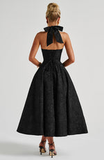Load image into Gallery viewer, Halter Neck Satin Midi Dress | A-Line Silhouette