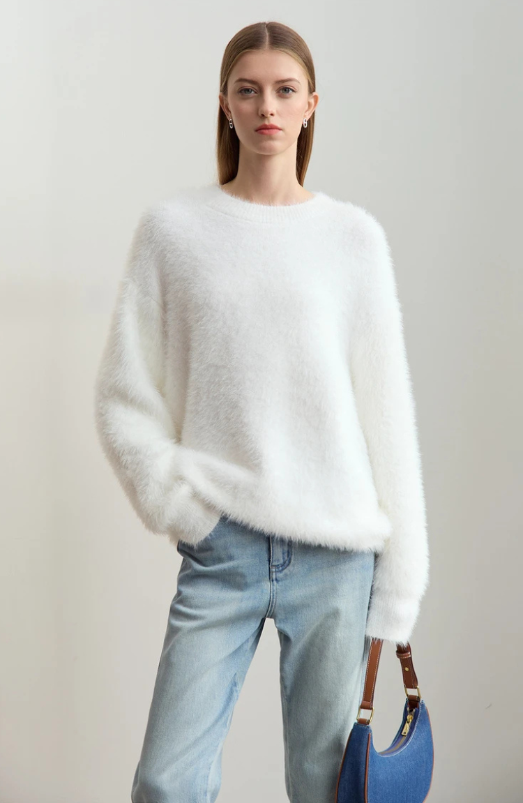 Core Line Fuzzy Knit Sweater | Relaxed Fit | Soft Texture