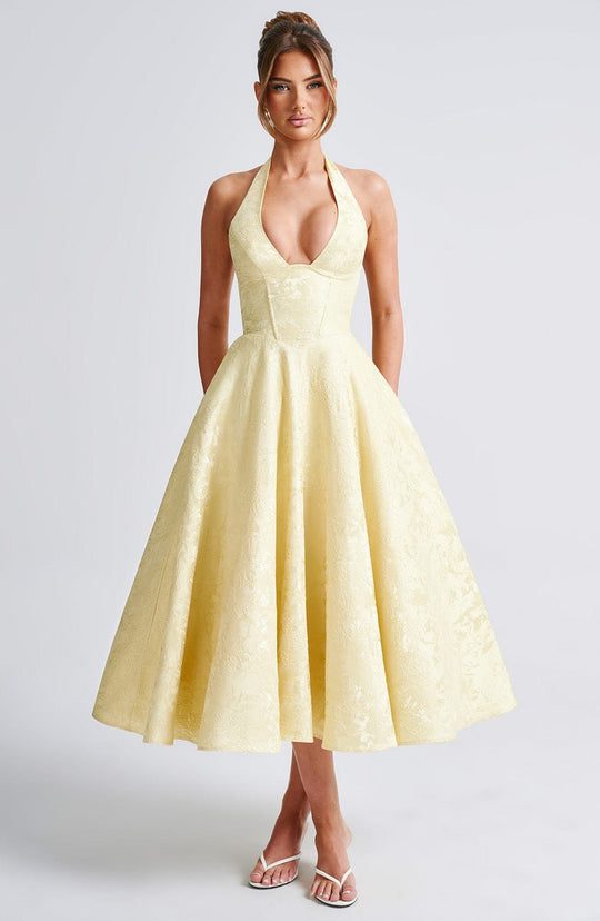 Halter Neck Satin Midi Dress | A-Line Silhouette