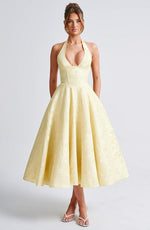 Load image into Gallery viewer, Halter Neck Satin Midi Dress | A-Line Silhouette