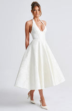 Load image into Gallery viewer, Halter Neck Satin Midi Dress | A-Line Silhouette