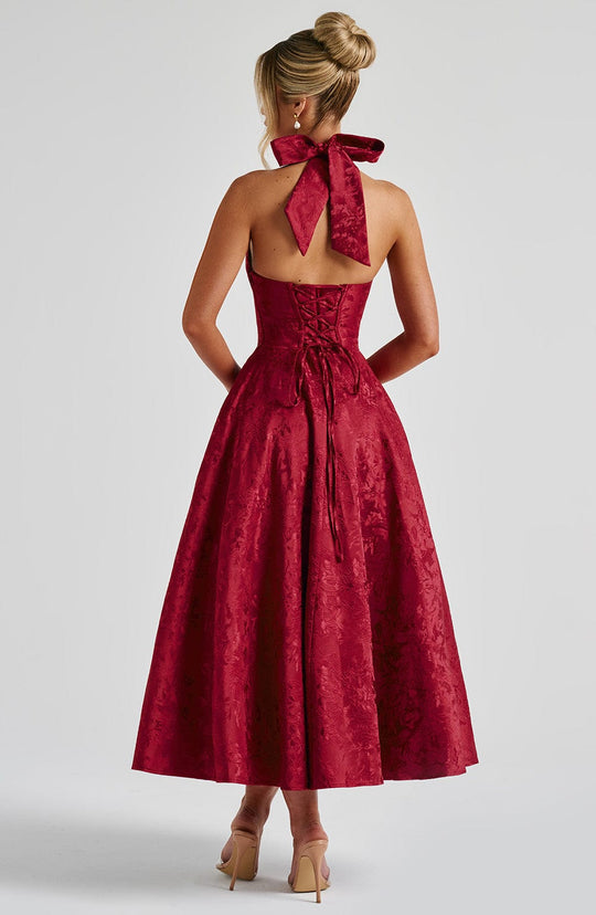 Halter Neck Satin Midi Dress | A-Line Silhouette