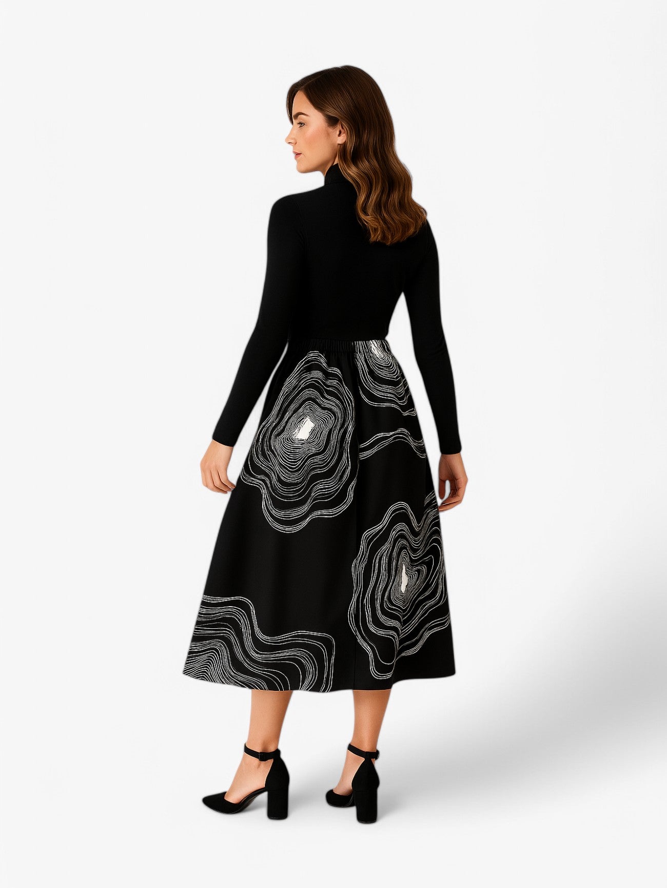 A-line Midi Skirt | High Waist | Abstract Print
