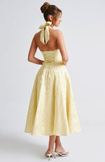 Load image into Gallery viewer, Halter Neck Satin Midi Dress | A-Line Silhouette