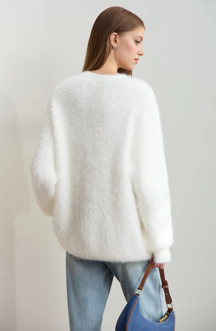Core Line Fuzzy Knit Sweater | Relaxed Fit | Soft Texture