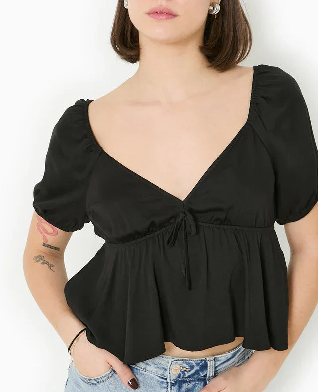 Peplum Blouse | Puff Sleeves | V-Neck | Light Summer Top
