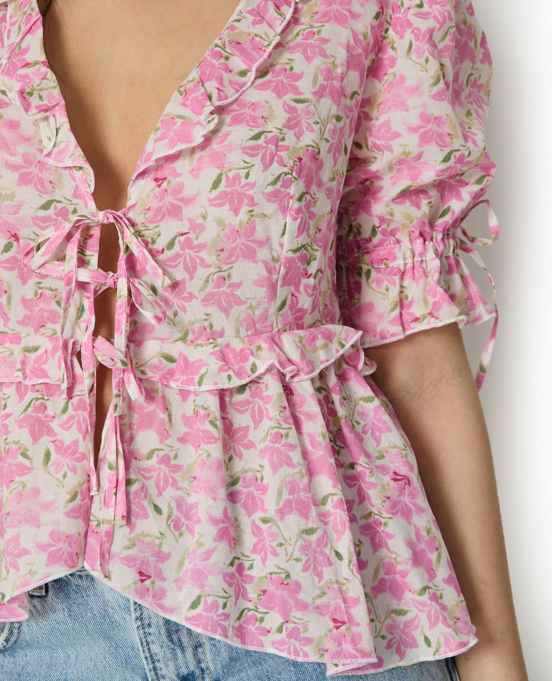 Solenne Floral Blouse | Ruffled V-Neck | Puff Sleeves