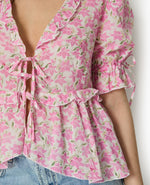 Load image into Gallery viewer, Solenne Floral Blouse | Ruffled V-Neck | Puff Sleeves