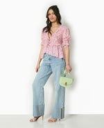 Load image into Gallery viewer, Solenne Floral Blouse | Ruffled V-Neck | Puff Sleeves