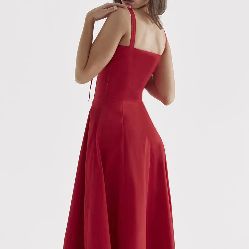 Solenne Floral Corset Midi Dress | Sweetheart Neckline, Slit Skirt, Spaghetti Straps