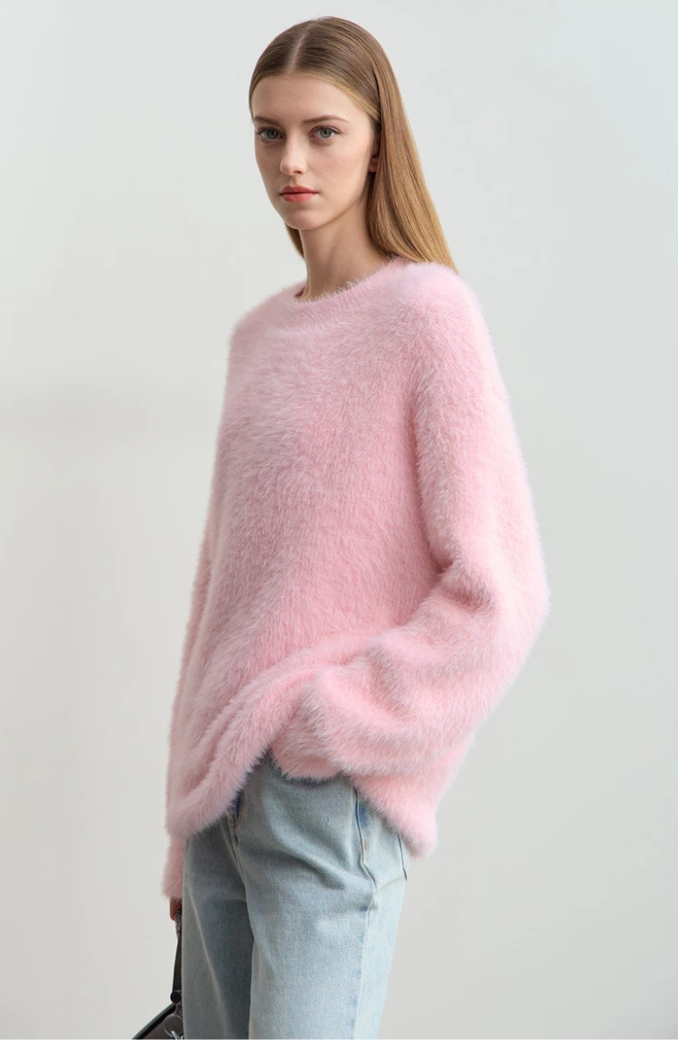 Core Line Fuzzy Knit Sweater | Relaxed Fit | Soft Texture