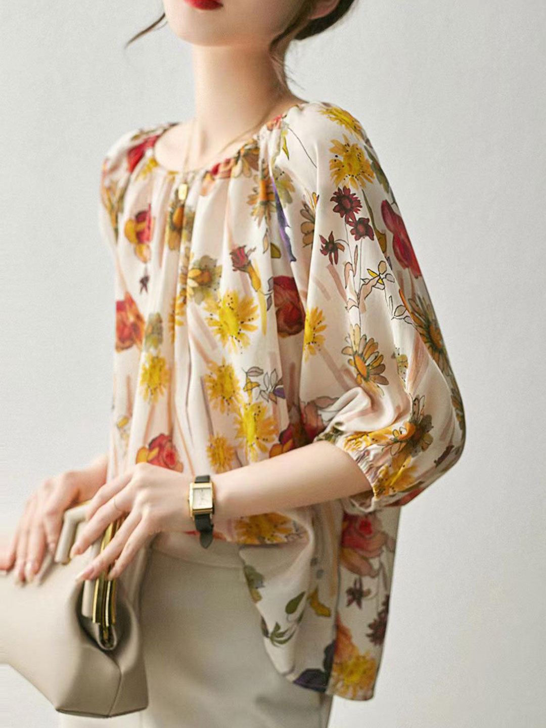 Floral Blouse | Puff Sleeves | Solenne Collection
