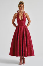 Load image into Gallery viewer, Halter Neck Satin Midi Dress | A-Line Silhouette