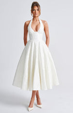 Load image into Gallery viewer, Halter Neck Satin Midi Dress | A-Line Silhouette - Isavara