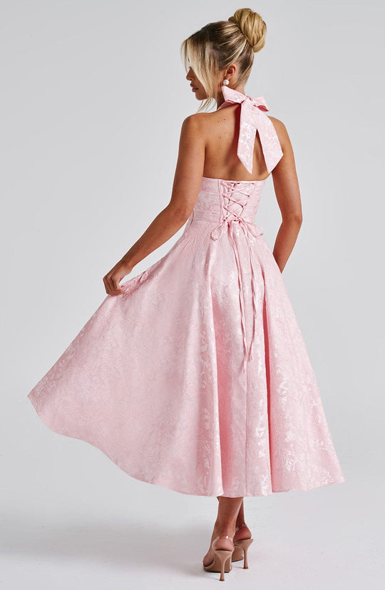 Halter Neck Satin Midi Dress | A-Line Silhouette
