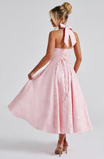 Load image into Gallery viewer, Halter Neck Satin Midi Dress | A-Line Silhouette