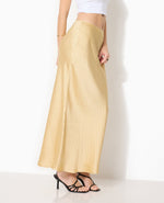 Load image into Gallery viewer, Gold Sequin Maxi Skirt | High Slit Evening Silhouette
