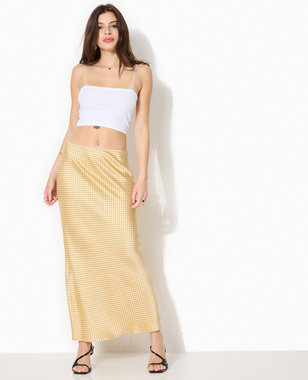 Gold Sequin Maxi Skirt | High Slit Evening Silhouette