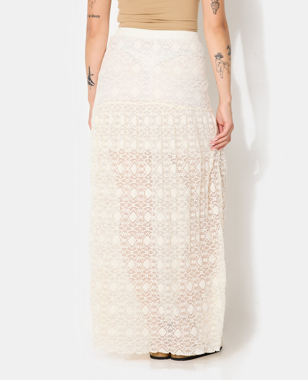 Lace Maxi Skirt | Sheer Overlay and Straight Silhouette