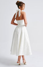 Load image into Gallery viewer, Halter Neck Satin Midi Dress | A-Line Silhouette